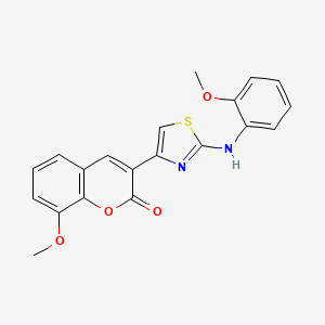 molecular formula C20H16N2O4S B2597101 8-methoxy-3-{2-[(2-methoxyphenyl)amino]-1,3-thiazol-4-yl}-2H-chromen-2-one 