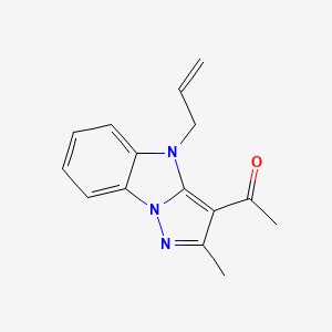 molecular formula C15H15N3O B2597124 1-[4-Methyl-7-(prop-2-en-1-yl)-2,3,7-triazatricyclo[6.4.0.0,2,6]dodeca-1(12),3,5,8,10-pentaen-5-yl]ethan-1-one CAS No. 332101-85-6