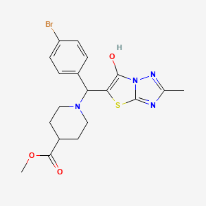molecular formula C19H21BrN4O3S B2597153 Methyl 1-((4-bromophenyl)(6-hydroxy-2-methylthiazolo[3,2-b][1,2,4]triazol-5-yl)methyl)piperidine-4-carboxylate CAS No. 851809-63-7