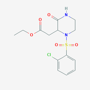molecular formula C14H17ClN2O5S B2597221 Ethyl 2-{1-[(2-chlorophenyl)sulfonyl]-3-oxo-2-piperazinyl}acetate CAS No. 318288-72-1