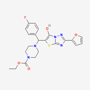 Ethyl 4-((4-fluorophenyl)(2-(furan-2-yl)-6-hydroxythiazolo[3,2-b][1,2,4]triazol-5-yl)methyl)piperazine-1-carboxylate