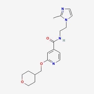 molecular formula C18H24N4O3 B2597273 N-(2-(2-methyl-1H-imidazol-1-yl)ethyl)-2-((tetrahydro-2H-pyran-4-yl)methoxy)isonicotinamide CAS No. 2034295-99-1