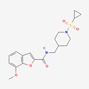 molecular formula C19H24N2O5S B2597274 N-((1-(cyclopropylsulfonyl)piperidin-4-yl)methyl)-7-methoxybenzofuran-2-carboxamide CAS No. 1235008-76-0
