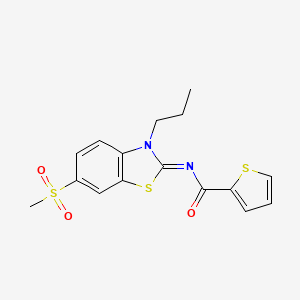 molecular formula C16H16N2O3S3 B2597276 N-[(2Z)-6-methanesulfonyl-3-propyl-2,3-dihydro-1,3-benzothiazol-2-ylidene]thiophene-2-carboxamide CAS No. 898367-30-1