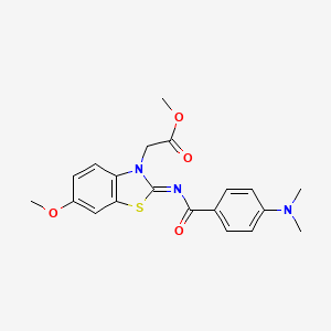molecular formula C20H21N3O4S B2597285 Methyl 2-[2-[4-(dimethylamino)benzoyl]imino-6-methoxy-1,3-benzothiazol-3-yl]acetate CAS No. 865200-11-9