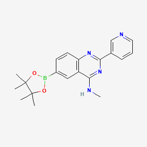 molecular formula C20H23BN4O2 B2597318 N-甲基-2-(吡啶-3-基)-6-(4,4,5,5-四甲基-1,3,2-二氧杂硼杂环戊二烷-2-基)喹唑啉-4-胺 CAS No. 1417301-02-0