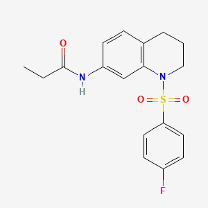 molecular formula C18H19FN2O3S B2597324 N-(1-((4-fluorophenyl)sulfonyl)-1,2,3,4-tetrahydroquinolin-7-yl)propionamide CAS No. 1005302-25-9