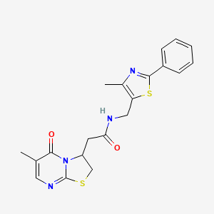 molecular formula C20H20N4O2S2 B2597344 N-[(4-methyl-2-phenyl-1,3-thiazol-5-yl)methyl]-2-{6-methyl-5-oxo-2H,3H,5H-[1,3]thiazolo[3,2-a]pyrimidin-3-yl}acetamide CAS No. 1704594-15-9