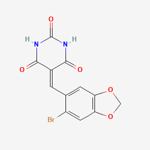 molecular formula C12H7BrN2O5 B2597345 5-[(6-bromo-1,3-benzodioxol-5-yl)methylene]-2,4,6(1H,3H,5H)-pyrimidinetrione CAS No. 141266-46-8
