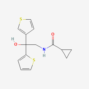 molecular formula C14H15NO2S2 B2597347 N-(2-hydroxy-2-(thiophen-2-yl)-2-(thiophen-3-yl)ethyl)cyclopropanecarboxamide CAS No. 2034634-84-7