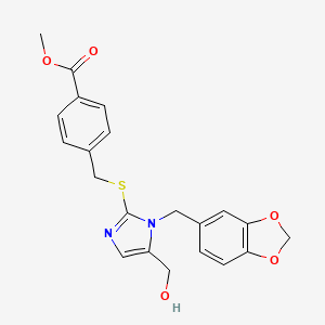 molecular formula C21H20N2O5S B2597444 methyl 4-(((1-(benzo[d][1,3]dioxol-5-ylmethyl)-5-(hydroxymethyl)-1H-imidazol-2-yl)thio)methyl)benzoate CAS No. 921789-66-4