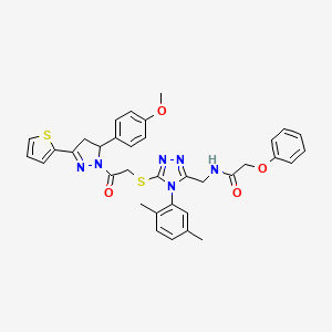 B2597460 N-((4-(2,5-dimethylphenyl)-5-((2-(5-(4-methoxyphenyl)-3-(thiophen-2-yl)-4,5-dihydro-1H-pyrazol-1-yl)-2-oxoethyl)thio)-4H-1,2,4-triazol-3-yl)methyl)-2-phenoxyacetamide CAS No. 393585-38-1