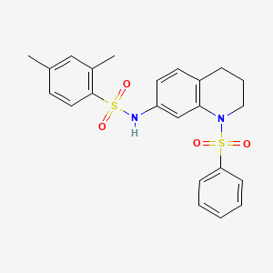 molecular formula C23H24N2O4S2 B2597547 N-[1-(benzenesulfonyl)-1,2,3,4-tetrahydroquinolin-7-yl]-2,4-dimethylbenzene-1-sulfonamide CAS No. 950474-84-7