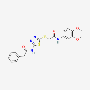 molecular formula C20H18N4O4S2 B2597561 N-(2,3-dihydro-1,4-benzodioxin-6-yl)-2-{[5-(2-phenylacetamido)-1,3,4-thiadiazol-2-yl]sulfanyl}acetamide CAS No. 868974-77-0