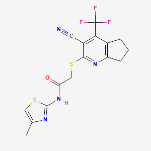 molecular formula C16H13F3N4OS2 B2597605 Irestatin 9389 
