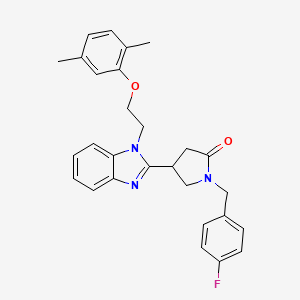 molecular formula C28H28FN3O2 B2597624 4-{1-[2-(2,5-dimethylphenoxy)ethyl]-1H-1,3-benzodiazol-2-yl}-1-[(4-fluorophenyl)methyl]pyrrolidin-2-one CAS No. 912890-22-3