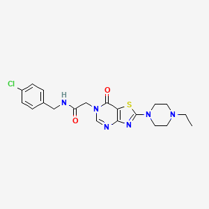 molecular formula C20H23ClN6O2S B2597656 N-[(4-chlorophenyl)methyl]-2-[2-(4-ethylpiperazin-1-yl)-7-oxo-6H,7H-[1,3]thiazolo[4,5-d]pyrimidin-6-yl]acetamide CAS No. 951553-28-9
