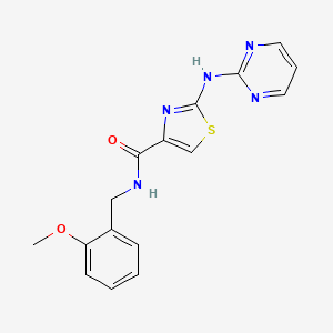 molecular formula C16H15N5O2S B2597658 N-(2-methoxybenzyl)-2-(pyrimidin-2-ylamino)thiazole-4-carboxamide CAS No. 1251710-21-0