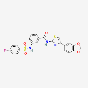 molecular formula C23H16FN3O5S2 B2597679 N-(4-(benzo[d][1,3]dioxol-5-yl)thiazol-2-yl)-3-(4-fluorophenylsulfonamido)benzamide CAS No. 898466-40-5
