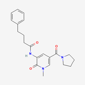 molecular formula C21H25N3O3 B2597681 N-(1-methyl-2-oxo-5-(pyrrolidine-1-carbonyl)-1,2-dihydropyridin-3-yl)-4-phenylbutanamide CAS No. 1207049-25-9