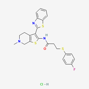 molecular formula C24H23ClFN3OS3 B2597738 N-(3-(benzo[d]thiazol-2-yl)-6-methyl-4,5,6,7-tetrahydrothieno[2,3-c]pyridin-2-yl)-3-((4-fluorophenyl)thio)propanamide hydrochloride CAS No. 1219209-51-4