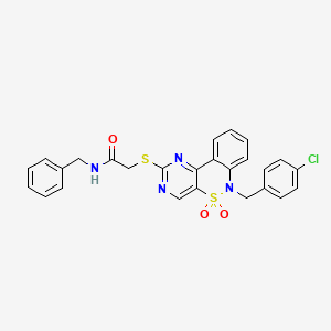 molecular formula C26H21ClN4O3S2 B2597744 N-benzyl-2-((6-(4-chlorobenzyl)-5,5-dioxido-6H-benzo[c]pyrimido[4,5-e][1,2]thiazin-2-yl)thio)acetamide CAS No. 895104-98-0