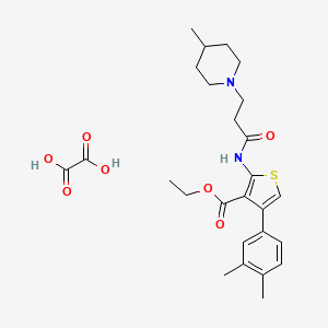 molecular formula C26H34N2O7S B2597753 Ethyl 4-(3,4-dimethylphenyl)-2-(3-(4-methylpiperidin-1-yl)propanamido)thiophene-3-carboxylate oxalate CAS No. 1215532-03-8