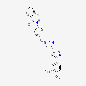 B2597804 N-[4-({4-[3-(3,4-dimethoxyphenyl)-1,2,4-oxadiazol-5-yl]-1H-imidazol-1-yl}methyl)phenyl]-2-fluorobenzamide CAS No. 1111150-60-7