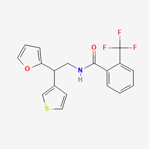 molecular formula C18H14F3NO2S B2597823 N-[2-(furan-2-yl)-2-(thiophen-3-yl)ethyl]-2-(trifluoromethyl)benzamide CAS No. 2097858-96-1