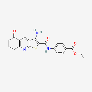 molecular formula C21H19N3O4S B2597825 Ethyl 4-(3-amino-5-oxo-5,6,7,8-tetrahydrothieno[2,3-b]quinoline-2-carboxamido)benzoate CAS No. 865591-93-1