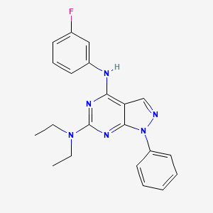 molecular formula C21H21FN6 B2597962 N6,N6-diethyl-N4-(3-fluorophenyl)-1-phenyl-1H-pyrazolo[3,4-d]pyrimidine-4,6-diamine CAS No. 955337-28-7