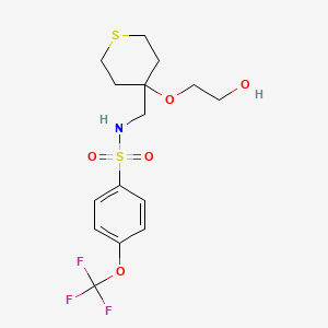 molecular formula C15H20F3NO5S2 B2598038 N-{[4-(2-hydroxyethoxy)thian-4-yl]methyl}-4-(trifluoromethoxy)benzene-1-sulfonamide CAS No. 2320641-52-7