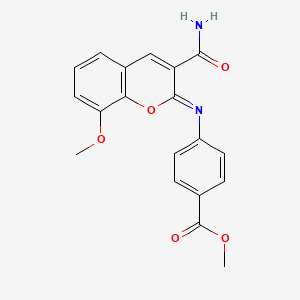 molecular formula C19H16N2O5 B2598075 methyl 4-{[(2Z)-3-carbamoyl-8-methoxy-2H-chromen-2-ylidene]amino}benzoate CAS No. 1327168-15-9