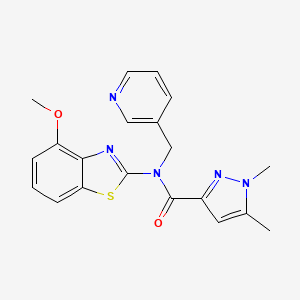 molecular formula C20H19N5O2S B2598111 N-(4-methoxy-1,3-benzothiazol-2-yl)-1,5-dimethyl-N-[(pyridin-3-yl)methyl]-1H-pyrazole-3-carboxamide CAS No. 1013797-49-3