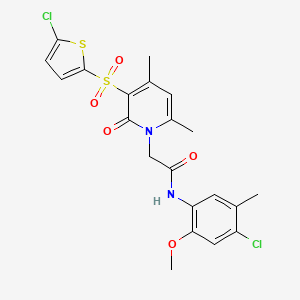 molecular formula C21H20Cl2N2O5S2 B2598169 N-(4-chloro-2-methoxy-5-methylphenyl)-2-{3-[(5-chlorothiophen-2-yl)sulfonyl]-4,6-dimethyl-2-oxo-1,2-dihydropyridin-1-yl}acetamide CAS No. 1189697-08-2