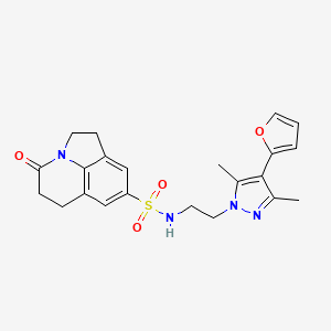 molecular formula C22H24N4O4S B2598207 N-(2-(4-(furan-2-yl)-3,5-dimethyl-1H-pyrazol-1-yl)ethyl)-4-oxo-2,4,5,6-tetrahydro-1H-pyrrolo[3,2,1-ij]quinoline-8-sulfonamide CAS No. 2034353-18-7