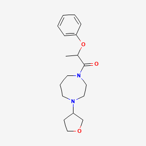molecular formula C18H26N2O3 B2598210 2-Phenoxy-1-(4-(tetrahydrofuran-3-yl)-1,4-diazepan-1-yl)propan-1-one CAS No. 2310100-02-6