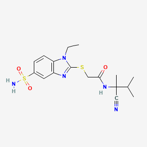 molecular formula C17H23N5O3S2 B2598304 N-(2-Cyano-3-methylbutan-2-yl)-2-(1-ethyl-5-sulfamoylbenzimidazol-2-yl)sulfanylacetamide CAS No. 1111541-45-7
