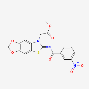 molecular formula C18H13N3O7S B2598409 methyl 2-[6-(3-nitrobenzoyl)imino-[1,3]dioxolo[4,5-f][1,3]benzothiazol-7-yl]acetate CAS No. 905661-08-7