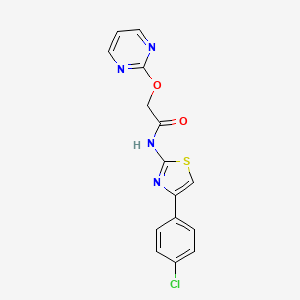 molecular formula C15H11ClN4O2S B2598436 N-(4-(4-chlorophenyl)thiazol-2-yl)-2-(pyrimidin-2-yloxy)acetamide CAS No. 1251664-08-0
