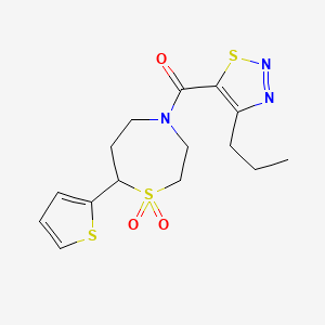 molecular formula C15H19N3O3S3 B2598438 (1,1-Dioxido-7-(thiophen-2-yl)-1,4-thiazepan-4-yl)(4-propyl-1,2,3-thiadiazol-5-yl)methanone CAS No. 2034421-41-3