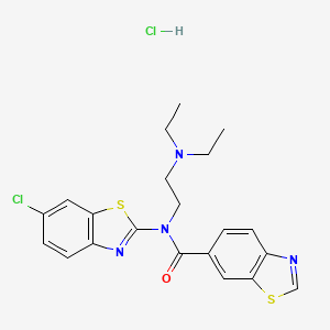 molecular formula C21H22Cl2N4OS2 B2598441 N-(6-CHLORO-1,3-BENZOTHIAZOL-2-YL)-N-[2-(DIETHYLAMINO)ETHYL]-1,3-BENZOTHIAZOLE-6-CARBOXAMIDE HYDROCHLORIDE CAS No. 1321854-29-8
