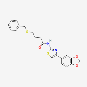 molecular formula C21H20N2O3S2 B2598455 N-(4-(benzo[d][1,3]dioxol-5-yl)thiazol-2-yl)-4-(benzylthio)butanamide CAS No. 923430-98-2