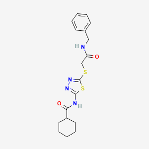 molecular formula C18H22N4O2S2 B2598552 N-(5-((2-(benzylamino)-2-oxoethyl)thio)-1,3,4-thiadiazol-2-yl)cyclohexanecarboxamide CAS No. 604747-34-4