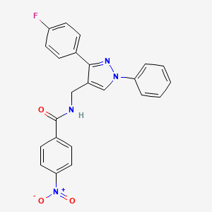 molecular formula C23H17FN4O3 B2598571 N-{[3-(4-fluorophenyl)-1-phenyl-1H-pyrazol-4-yl]methyl}-4-nitrobenzamide CAS No. 956047-83-9