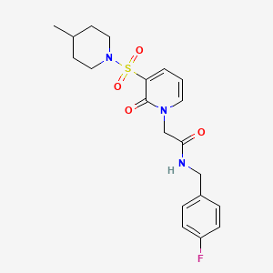 molecular formula C20H24FN3O4S B2598606 N-[(4-fluorophenyl)methyl]-2-{3-[(4-methylpiperidin-1-yl)sulfonyl]-2-oxo-1,2-dihydropyridin-1-yl}acetamide CAS No. 1251621-29-0