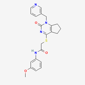 molecular formula C22H22N4O3S B2598628 N-(3-methoxyphenyl)-2-({2-oxo-1-[(pyridin-3-yl)methyl]-1H,2H,5H,6H,7H-cyclopenta[d]pyrimidin-4-yl}sulfanyl)acetamide CAS No. 946219-84-7