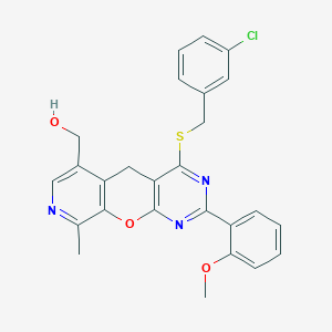 (7-{[(3-Chlorophenyl)methyl]sulfanyl}-5-(2-methoxyphenyl)-14-methyl-2-oxa-4,6,13-triazatricyclo[8.4.0.0^{3,8}]tetradeca-1(10),3(8),4,6,11,13-hexaen-11-yl)methanol