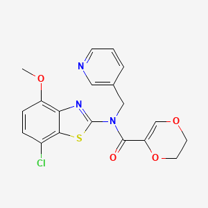 molecular formula C19H16ClN3O4S B2598692 N-(7-chloro-4-methoxy-1,3-benzothiazol-2-yl)-N-[(pyridin-3-yl)methyl]-5,6-dihydro-1,4-dioxine-2-carboxamide CAS No. 886952-64-3
