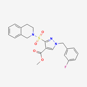 molecular formula C21H20FN3O4S B2598699 methyl 1-[(3-fluorophenyl)methyl]-3-(1,2,3,4-tetrahydroisoquinoline-2-sulfonyl)-1H-pyrazole-4-carboxylate CAS No. 1251630-21-3